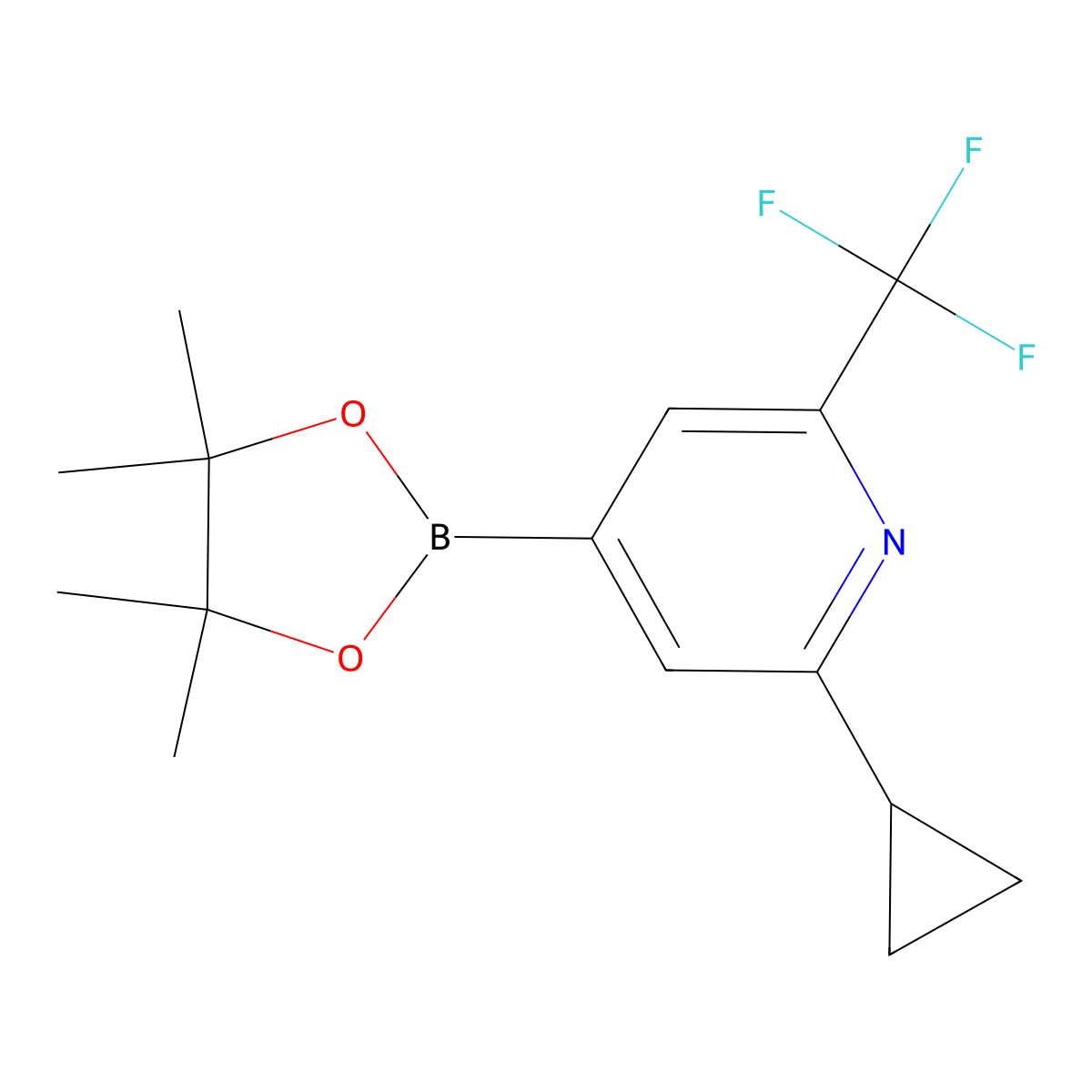 2-Cyclopropyl-4-(4,4,5,5-tetramethyl-1,3,2-dioxaborolan-2-yl)-6-(trifluoromethyl)pyridine molecular structure, CAS 1320361-79-2