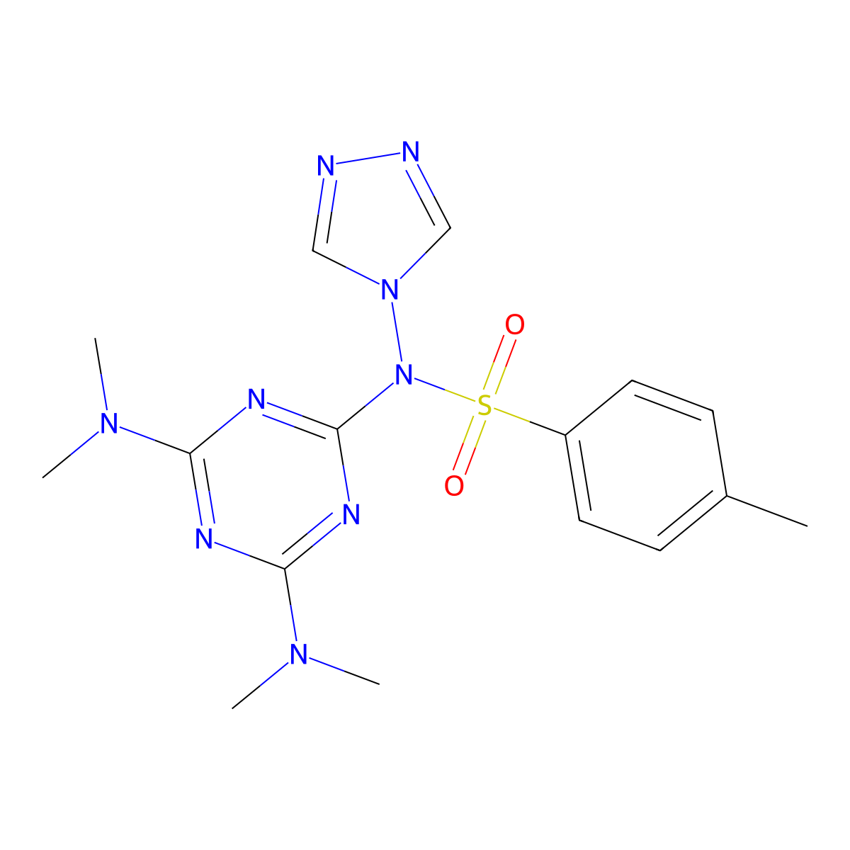 N-[4,6-bis(dimethylamino)-1,3,5-triazin-2-yl]-4-methyl-N-(4H-1,2,4-triazol-4-yl)benzenesulfonamide molecular structure, CAS 132038-94-9