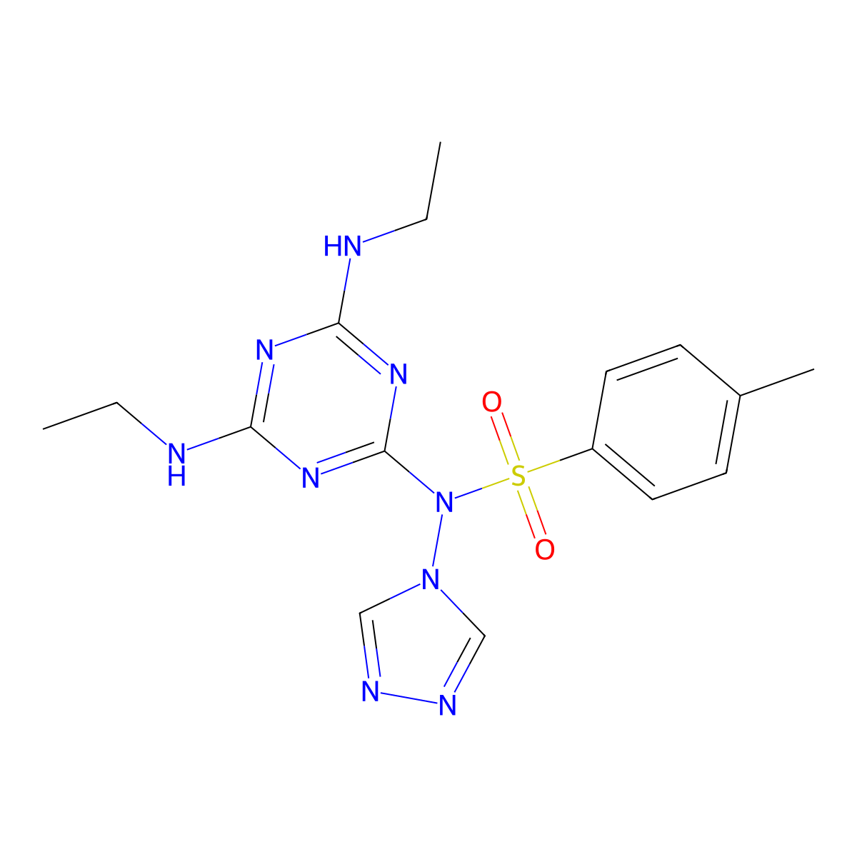 N-[4,6-bis(ethylamino)-1,3,5-triazin-2-yl]-4-methyl-N-(1,2,4-triazol-4-yl)benzenesulfonamide molecular structure, CAS 132038-96-1