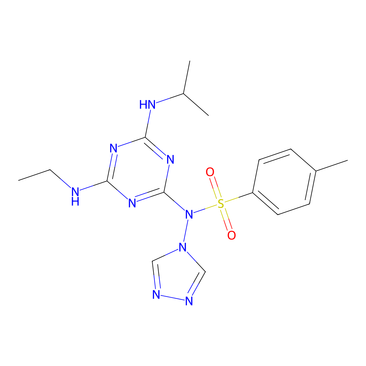 N-[4-(ethylamino)-6-(propan-2-ylamino)-1,3,5-triazin-2-yl]-4-methyl-N-(1,2,4-triazol-4-yl)benzenesulfonamide molecular structure, CAS 132038-97-2