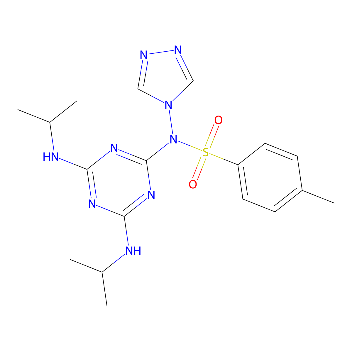 N-[4,6-bis(propan-2-ylamino)-1,3,5-triazin-2-yl]-4-methyl-N-(1,2,4-triazol-4-yl)benzenesulfonamide molecular structure, CAS 132038-98-3