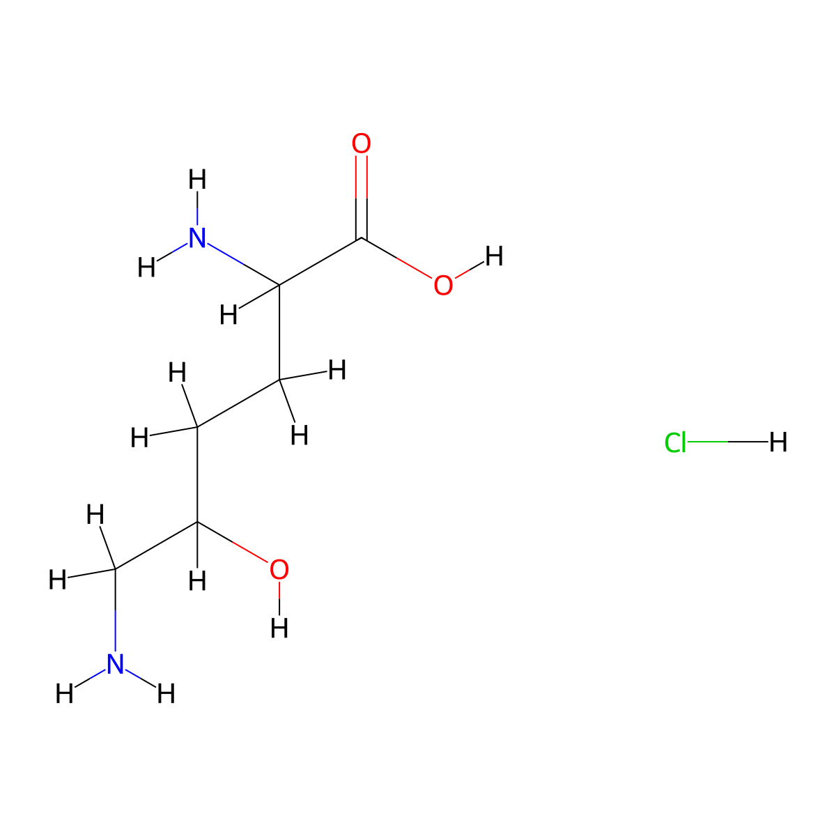 Lysine, 5-hydroxy-, hydrochloride (1:1) molecular structure, CAS 13204-98-3