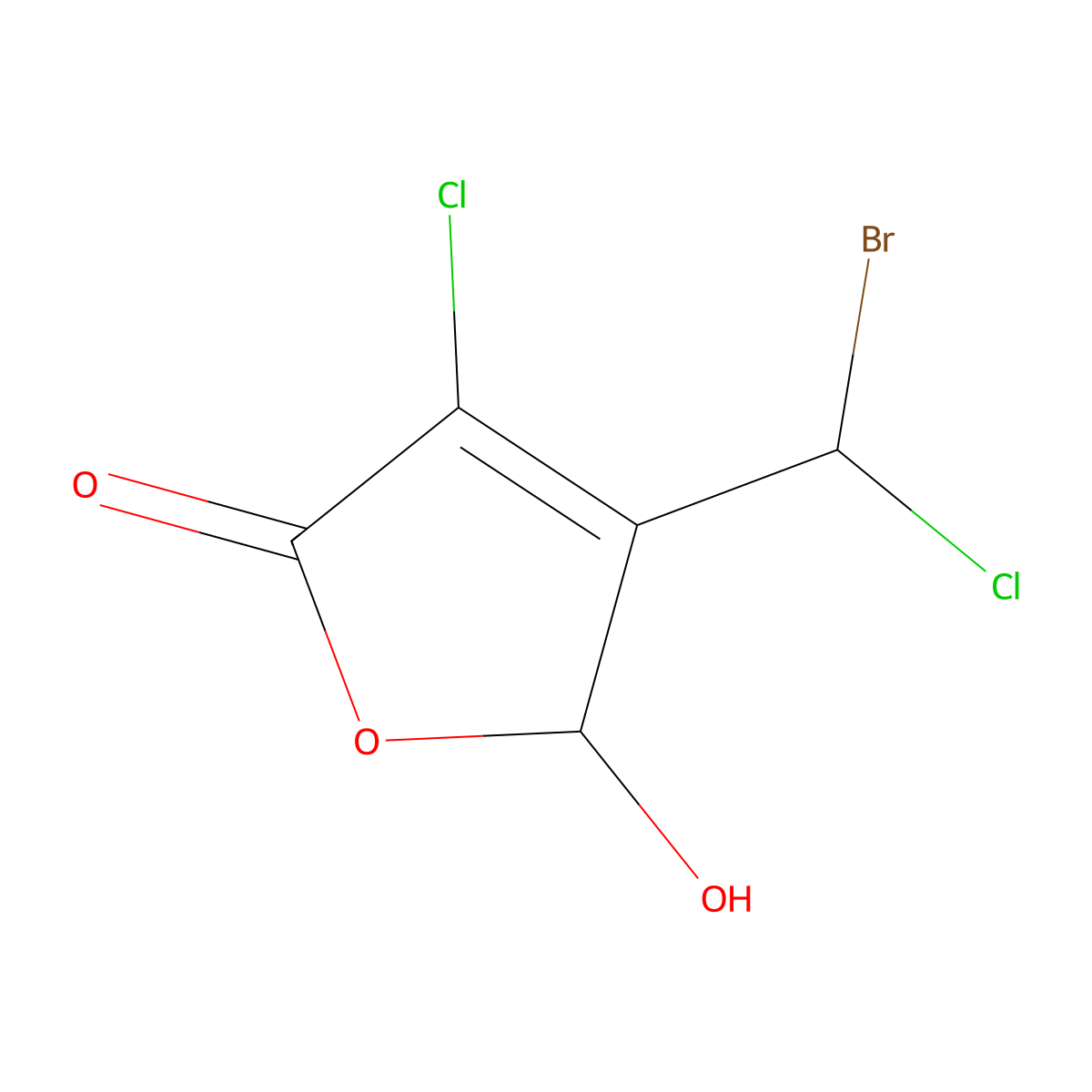 3-Chloro-4-(bromochloromethyl)-5-hydroxy-2(5H)-furanone molecular structure, CAS 132059-51-9