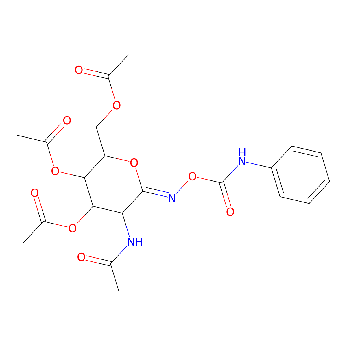 [5-Acetamido-3,4-diacetyloxy-6-(phenylcarbamoyloxyimino)oxan-2-yl]methyl acetate molecular structure, CAS 132063-04-8