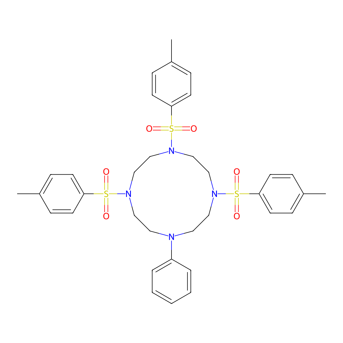 1-Phenyl-4,7,10-tris-(toluene-4-sulfonyl)-1,4,7,10-tetraaza-cyclododecane molecular structure, CAS 132066-11-6