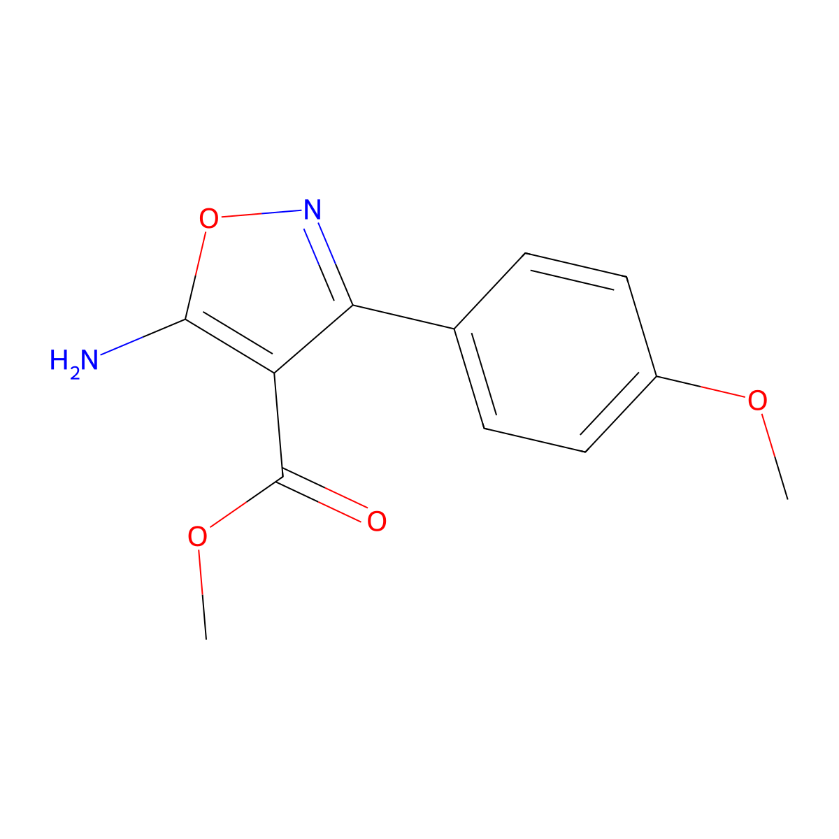 Methyl 5-amino-3-(4-methoxyphenyl)isoxazole-4-carboxylate molecular structure, CAS 132066-26-3