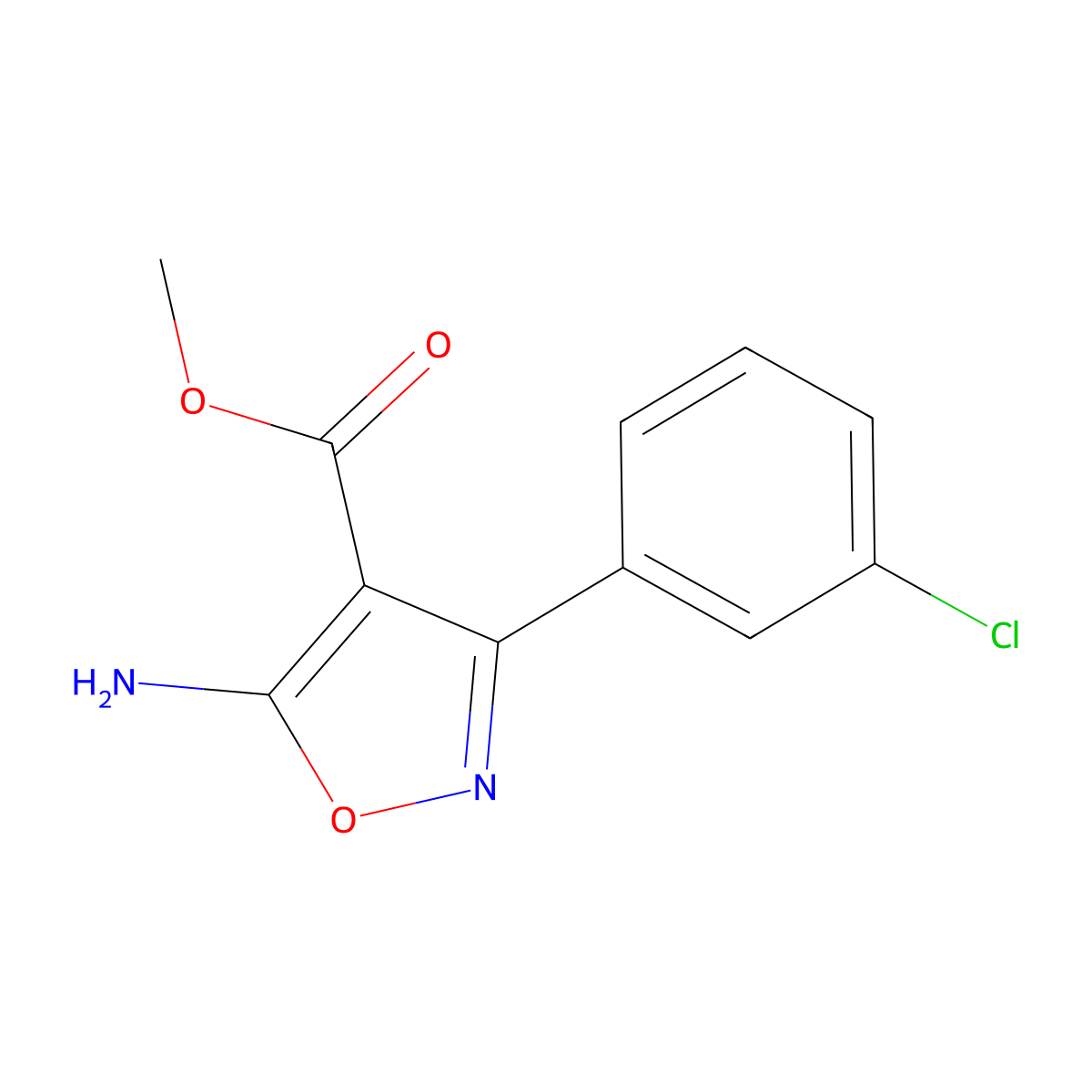 Methyl 5-amino-3-(3-chlorophenyl)isoxazole-4-carboxylate molecular structure, CAS 132066-28-5