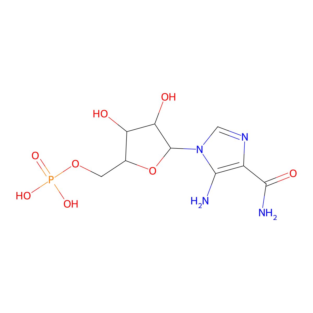 5-Amino-1-(5-O-phosphonopentofuranosyl)-1H-imidazole-4-carboxamide molecular structure, CAS 132069-10-4