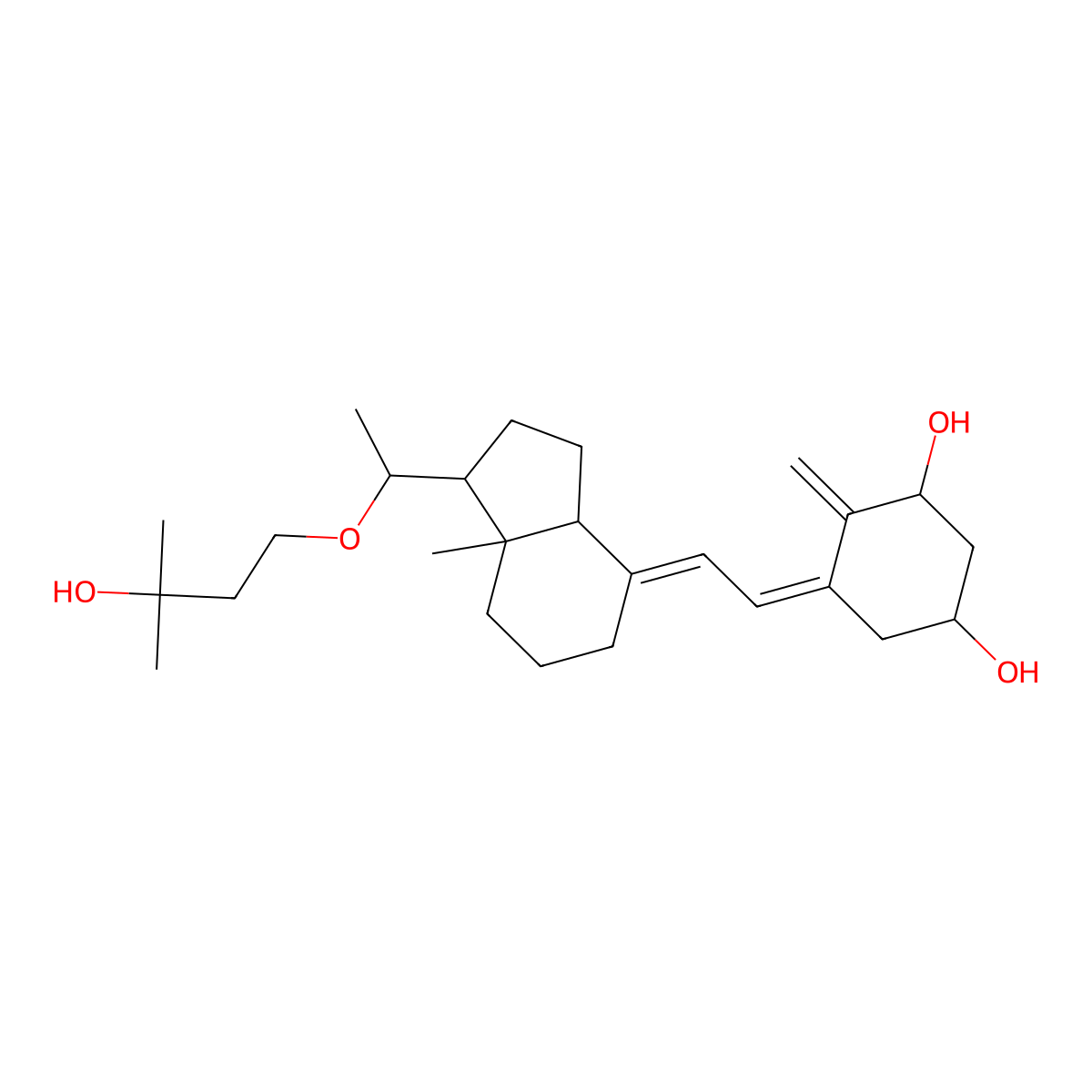 5-[2-[1-[1-(3-hydroxy-3-methylbutoxy)ethyl]-7a-methyl-2,3,3a,5,6,7-hexahydro-1H-inden-4-ylidene]ethylidene]-4-methylidenecyclohexane-1,3-diol molecular structure, CAS 132071-85-3
