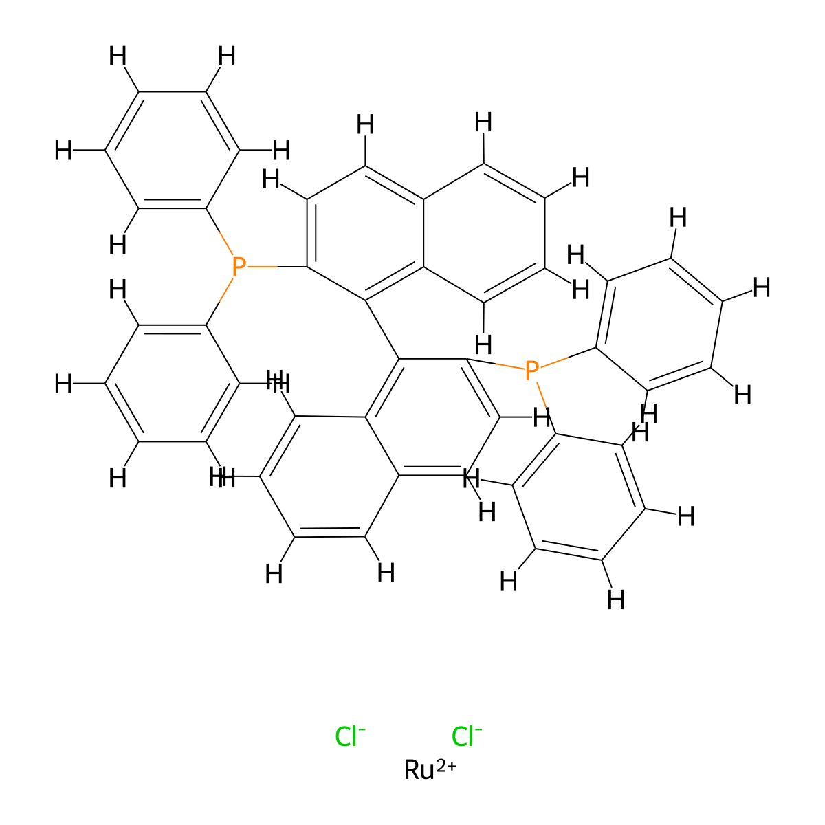 [1-(2-Diphenylphosphanylnaphthalen-1-yl)naphthalen-2-yl]-diphenylphosphane;ruthenium(2+);dichloride molecular structure, CAS 132071-87-5
