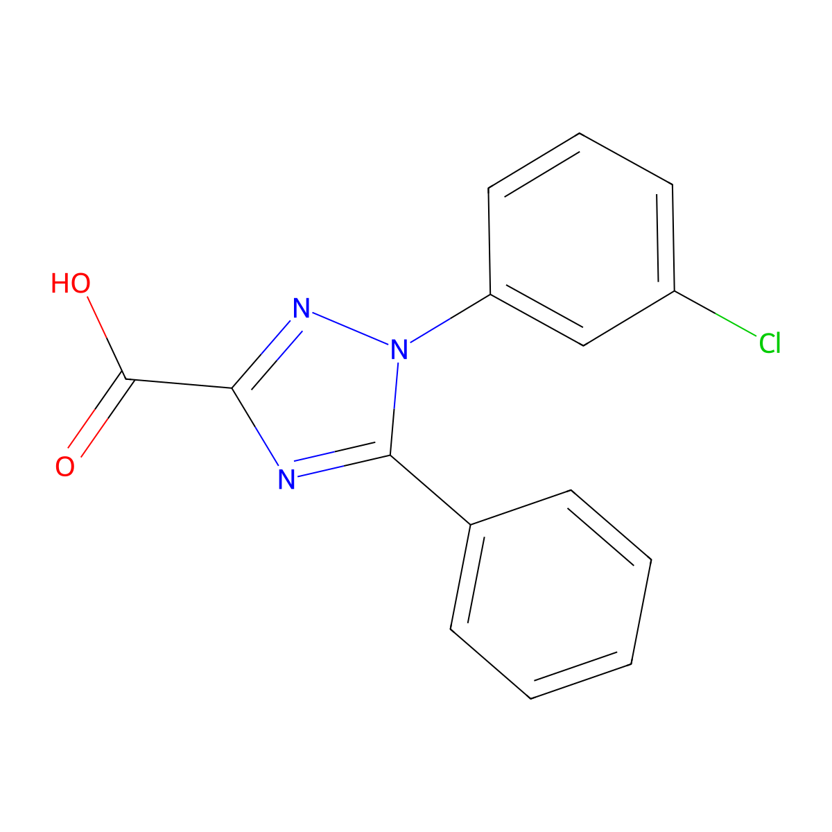 1-(3-chlorophenyl)-5-phenyl-1H-1,2,4-triazole-3-carboxylic acid molecular structure, CAS 132088-22-3