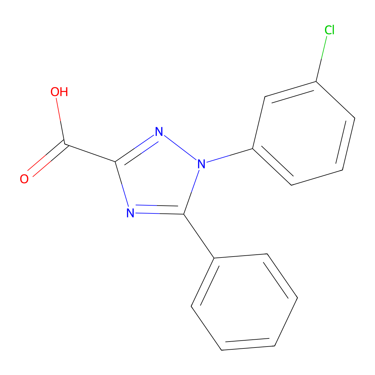1-(3-chlorophenyl)-5-phenyl-1H-1,2,4-triazole-3-carboxylic acid molecular structure, CAS 132088-22-3