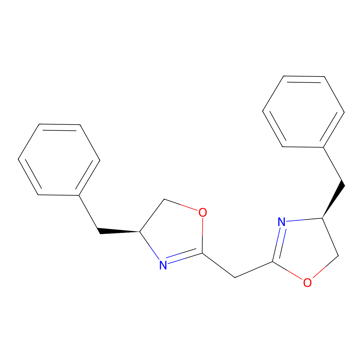 Bis((S)-4-benzyl-4,5-dihydrooxazol-2-yl)methane molecular structure, CAS 132098-58-9
