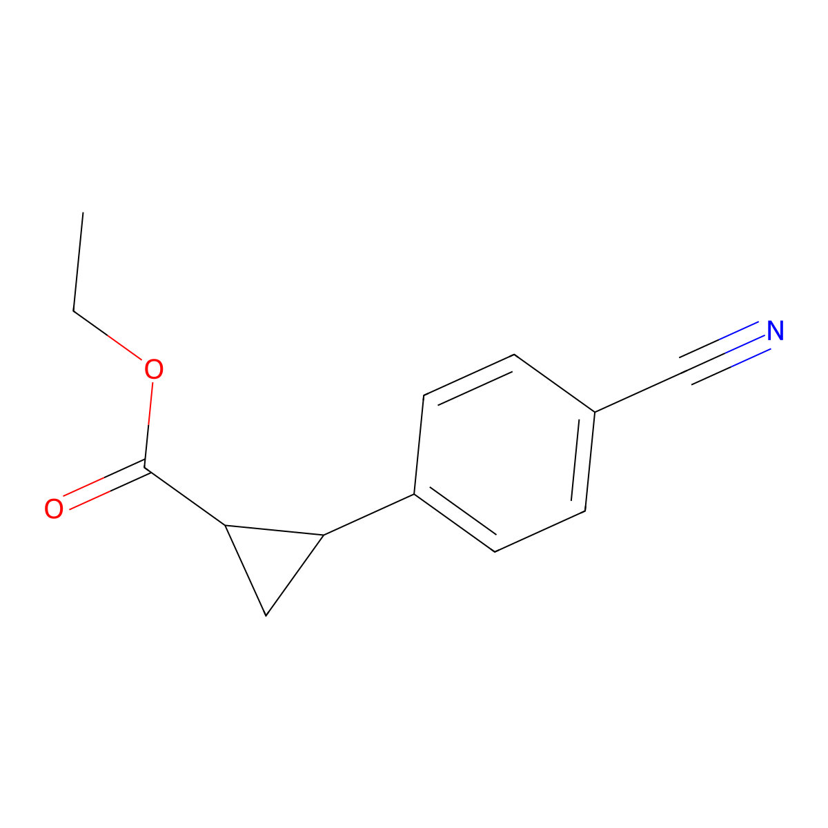 Ethyl trans-2-(4-cyanophenyl)cyclopropanecarboxylate molecular structure, CAS 132145-60-9