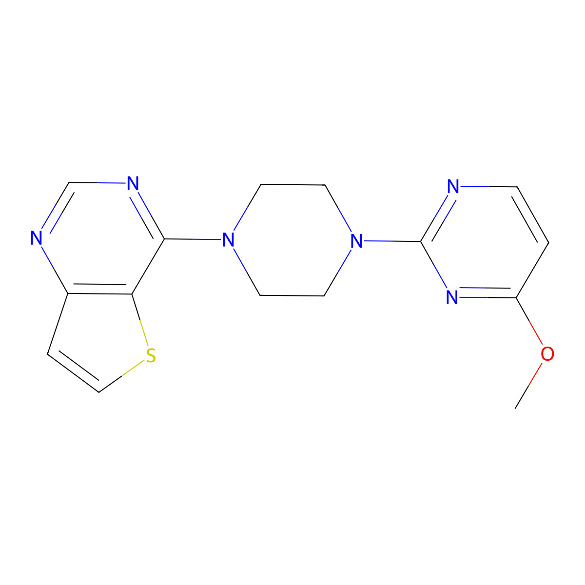 4-Methoxy-2-(4-{thieno[3,2-d]pyrimidin-4-yl}piperazin-1-yl)pyrimidine molecular structure, CAS 1321456-37-4