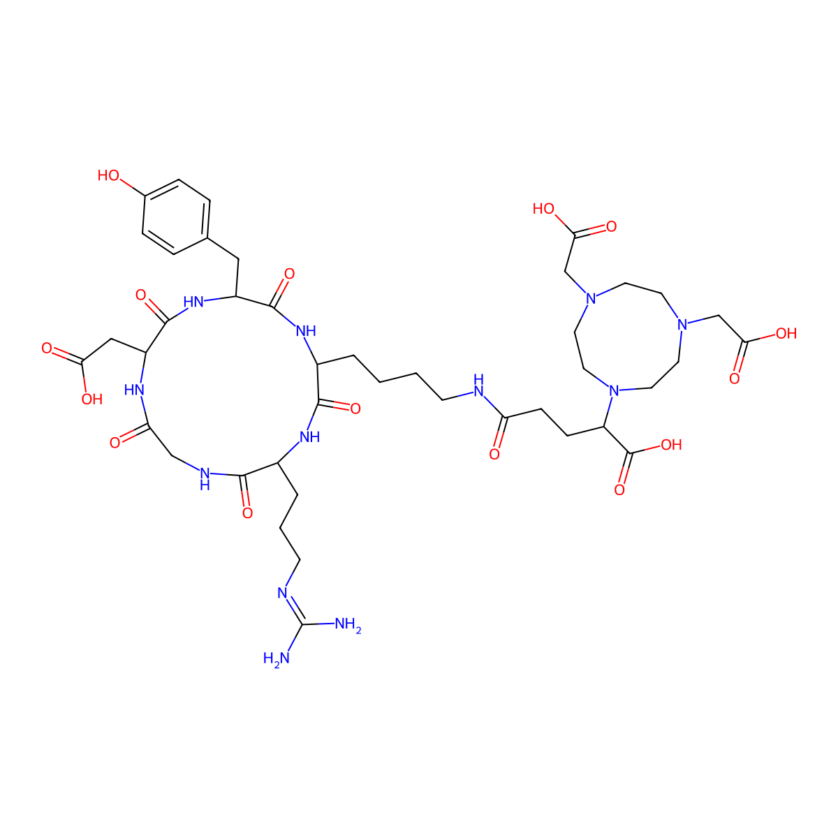2-[4,7-bis(carboxymethyl)-1,4,7-triazonan-1-yl]-5-[4-[(2S,5S,11S,14R)-11-(carboxymethyl)-5-[3-(diaminomethylideneamino)propyl]-14-[(4-hydroxyphenyl)methyl]-3,6,9,12,15-pentaoxo-1,4,7,10,13-pentazacyclopentadec-2-yl]butylamino]-5-oxopentanoic acid molecular structure, CAS 1321510-77-3