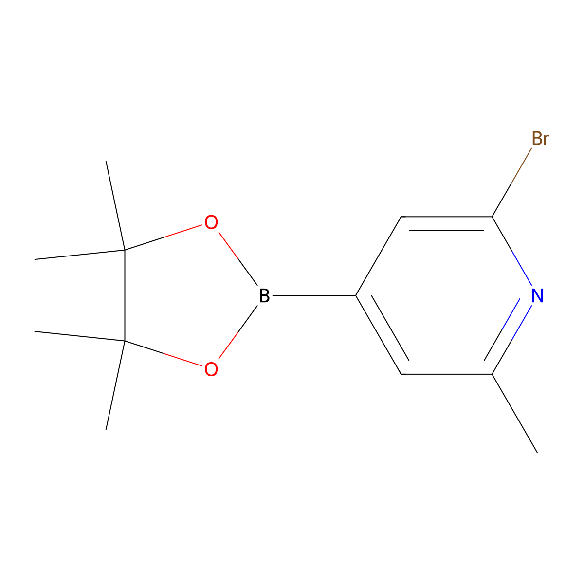 2-Bromo-6-methyl-4-(4,4,5,5-tetramethyl-1,3,2-dioxaborolan-2-YL)pyridine molecular structure, CAS 1321518-06-2