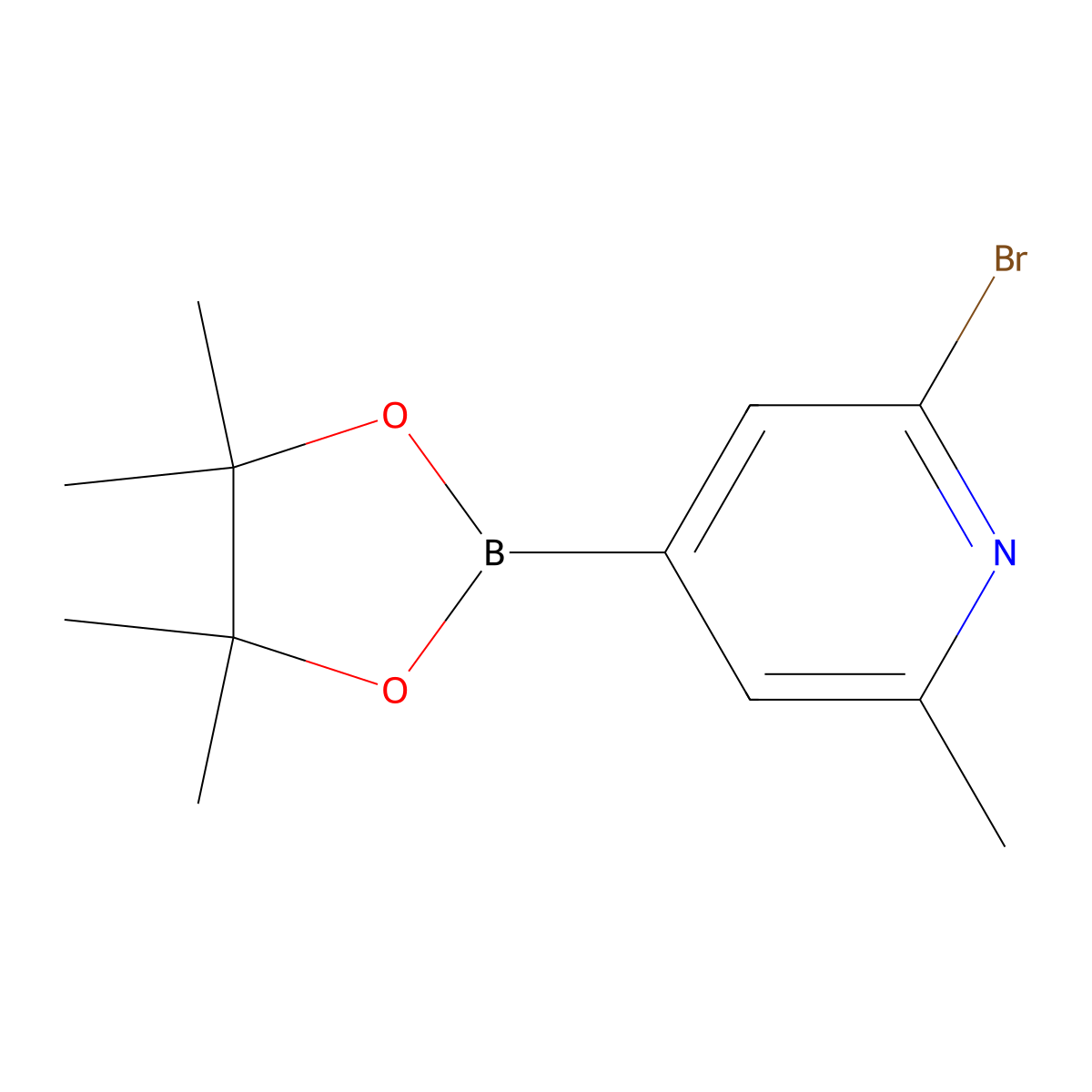 2-Bromo-6-methyl-4-(4,4,5,5-tetramethyl-1,3,2-dioxaborolan-2-YL)pyridine molecular structure, CAS 1321518-06-2