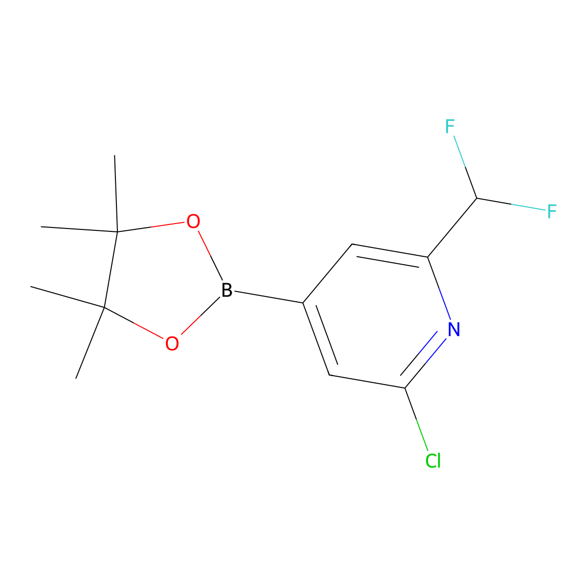 2-Chloro-6-(difluoromethyl)-4-(4,4,5,5-tetramethyl-1,3,2-dioxaborolan-2-yl)pyridine molecular structure, CAS 1321518-08-4