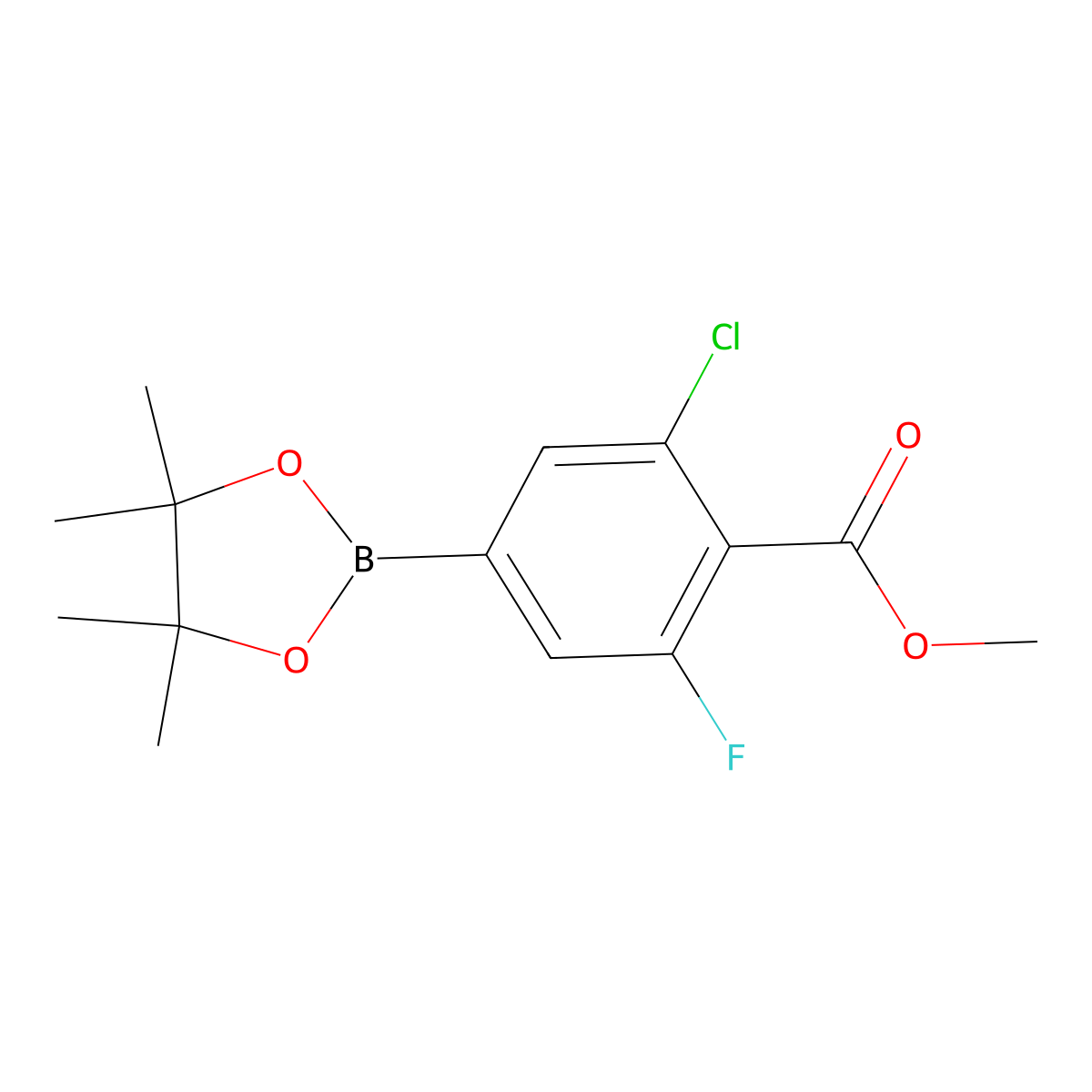 Methyl 2-chloro-6-fluoro-4-(4,4,5,5-tetramethyl-1,3,2-dioxaborolan-2-yl)benzoate molecular structure, CAS 1321613-03-9