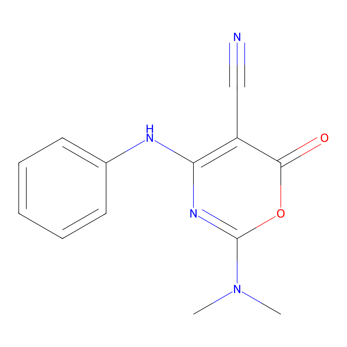 4-anilino-2-(dimethylamino)-6-oxo-6H-1,3-oxazine-5-carbonitrile molecular structure, CAS 132164-90-0