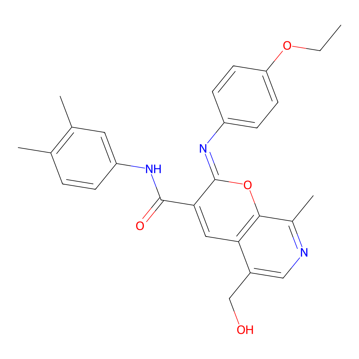 (2Z)-N-(3,4-dimethylphenyl)-2-[(4-ethoxyphenyl)imino]-5-(hydroxymethyl)-8-methyl-2H-pyrano[2,3-c]pyridine-3-carboxamide molecular structure, CAS 1321661-56-6