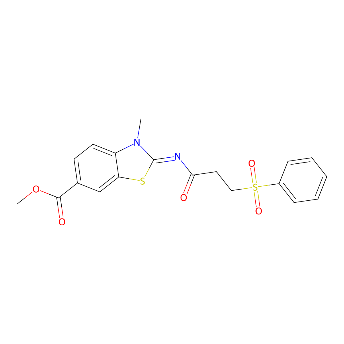 methyl (2E)-2-{[3-(benzenesulfonyl)propanoyl]imino}-3-methyl-2,3-dihydro-1,3-benzothiazole-6-carboxylate molecular structure, CAS 1321661-92-0