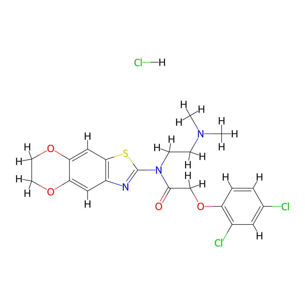 2-(2,4-dichlorophenoxy)-N-[2-(dimethylamino)ethyl]-N-{10,13-dioxa-4-thia-6-azatricyclo[7.4.0.0^{3,7}]trideca-1,3(7),5,8-tetraen-5-yl}acetamide hydrochloride molecular structure, CAS 1321666-17-4