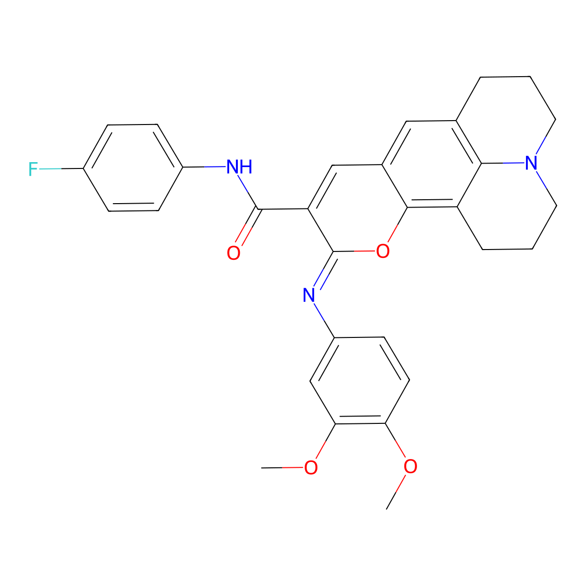 (4Z)-4-[(3,4-dimethoxyphenyl)imino]-N-(4-fluorophenyl)-3-oxa-13-azatetracyclo[7.7.1.0^{2,7}.0^{13,17}]heptadeca-1,5,7,9(17)-tetraene-5-carboxamide molecular structure, CAS 1321670-27-2