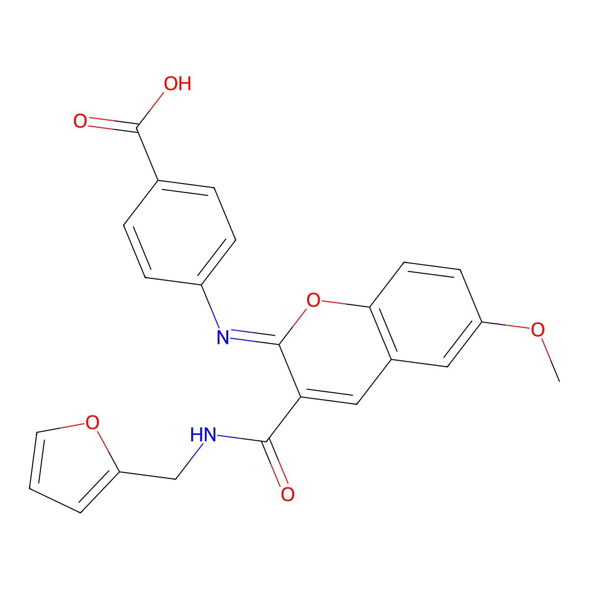 4-[[3-(Furan-2-ylmethylcarbamoyl)-6-methoxychromen-2-ylidene]amino]benzoic acid molecular structure, CAS 1321672-35-8