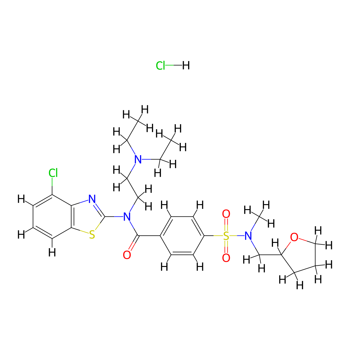 N-(4-chlorobenzo[d]thiazol-2-yl)-N-(2-(diethylamino)ethyl)-4-(N-methyl-N-((tetrahydrofuran-2-yl)methyl)sulfamoyl)benzamide hydrochloride molecular structure, CAS 1321682-88-5