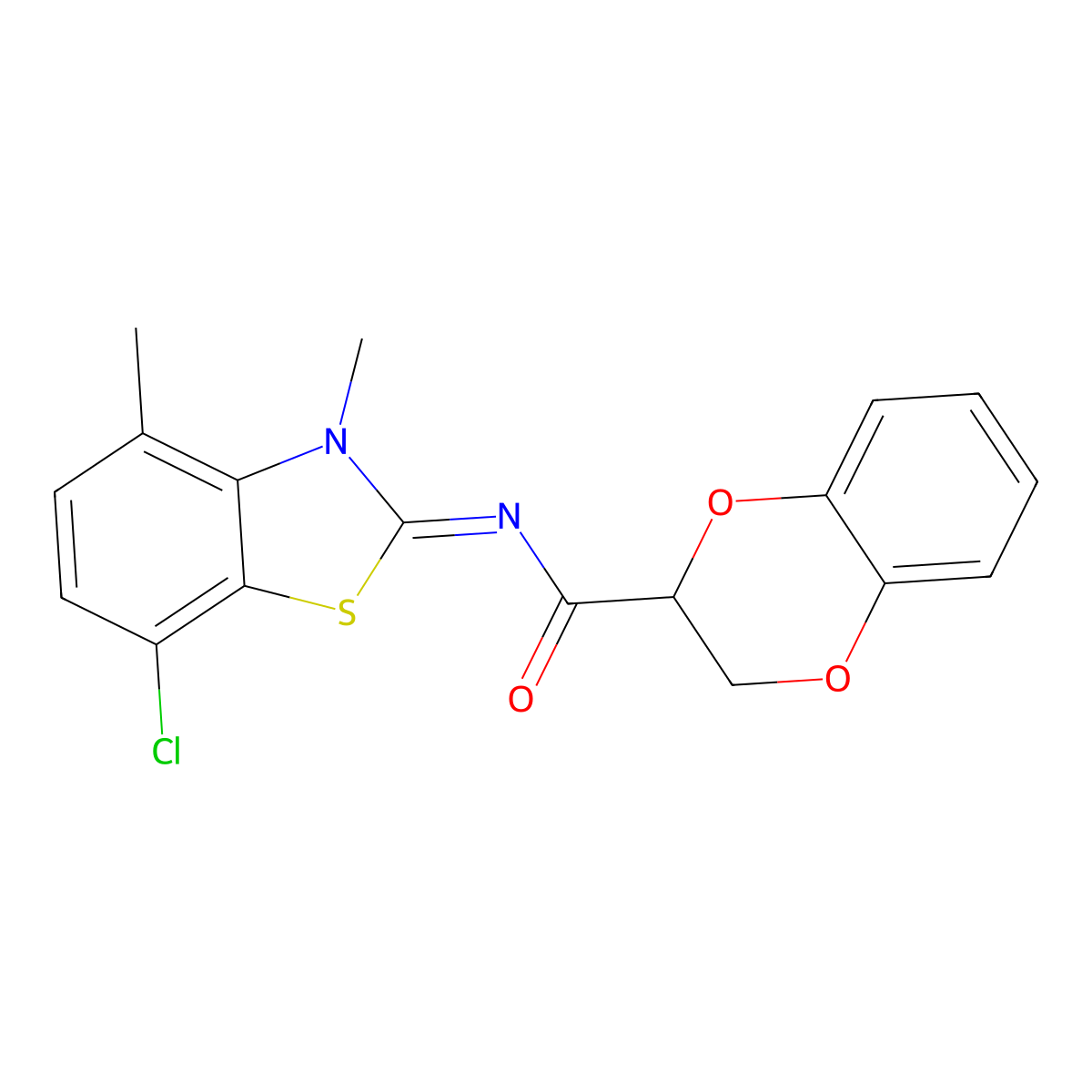 (Z)-N-(7-chloro-3,4-dimethylbenzo[d]thiazol-2(3H)-ylidene)-2,3-dihydrobenzo[b][1,4]dioxine-2-carboxamide molecular structure, CAS 1321683-70-8