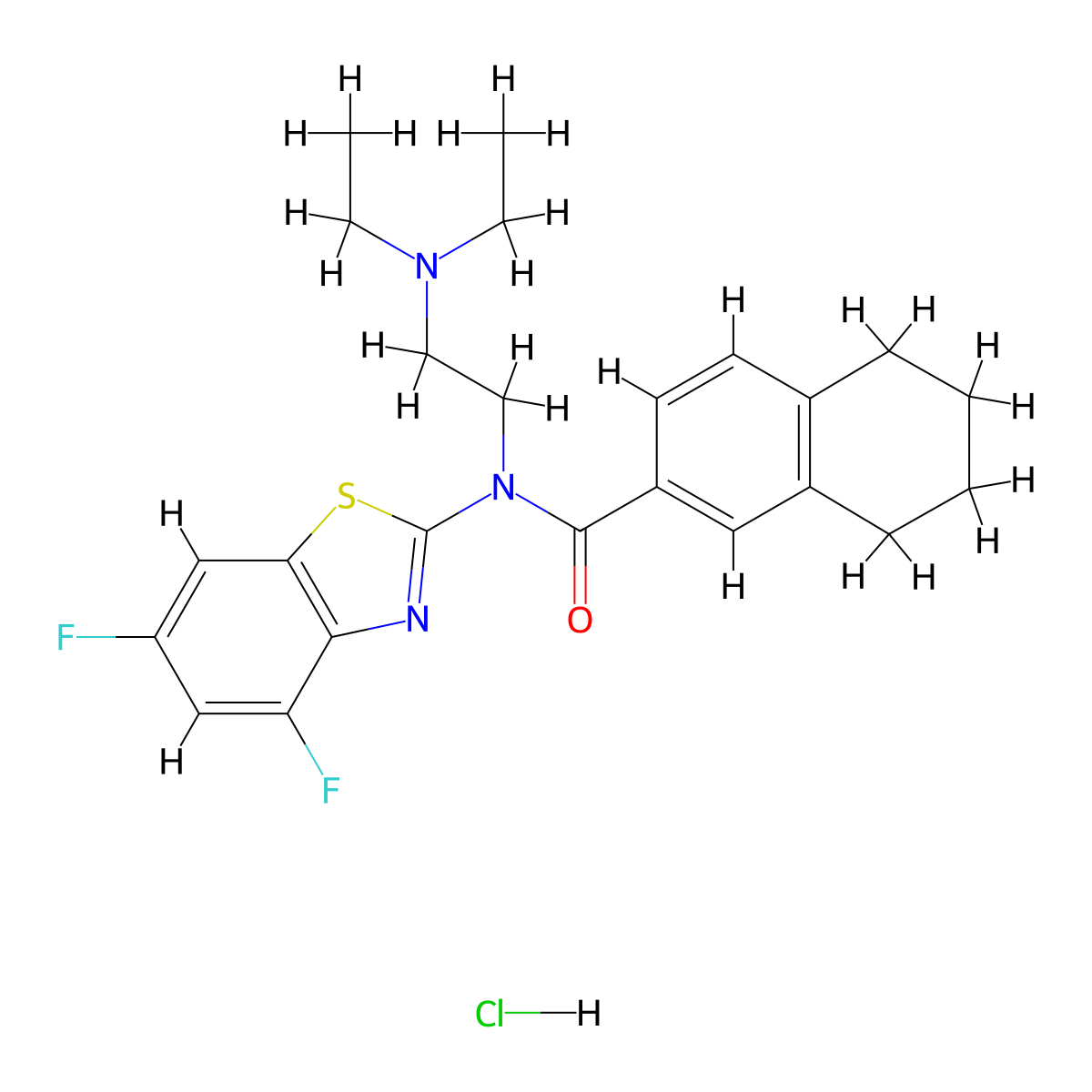 N-(2-(diethylamino)ethyl)-N-(4,6-difluorobenzo[d]thiazol-2-yl)-5,6,7,8-tetrahydronaphthalene-2-carboxamide hydrochloride molecular structure, CAS 1321685-74-8