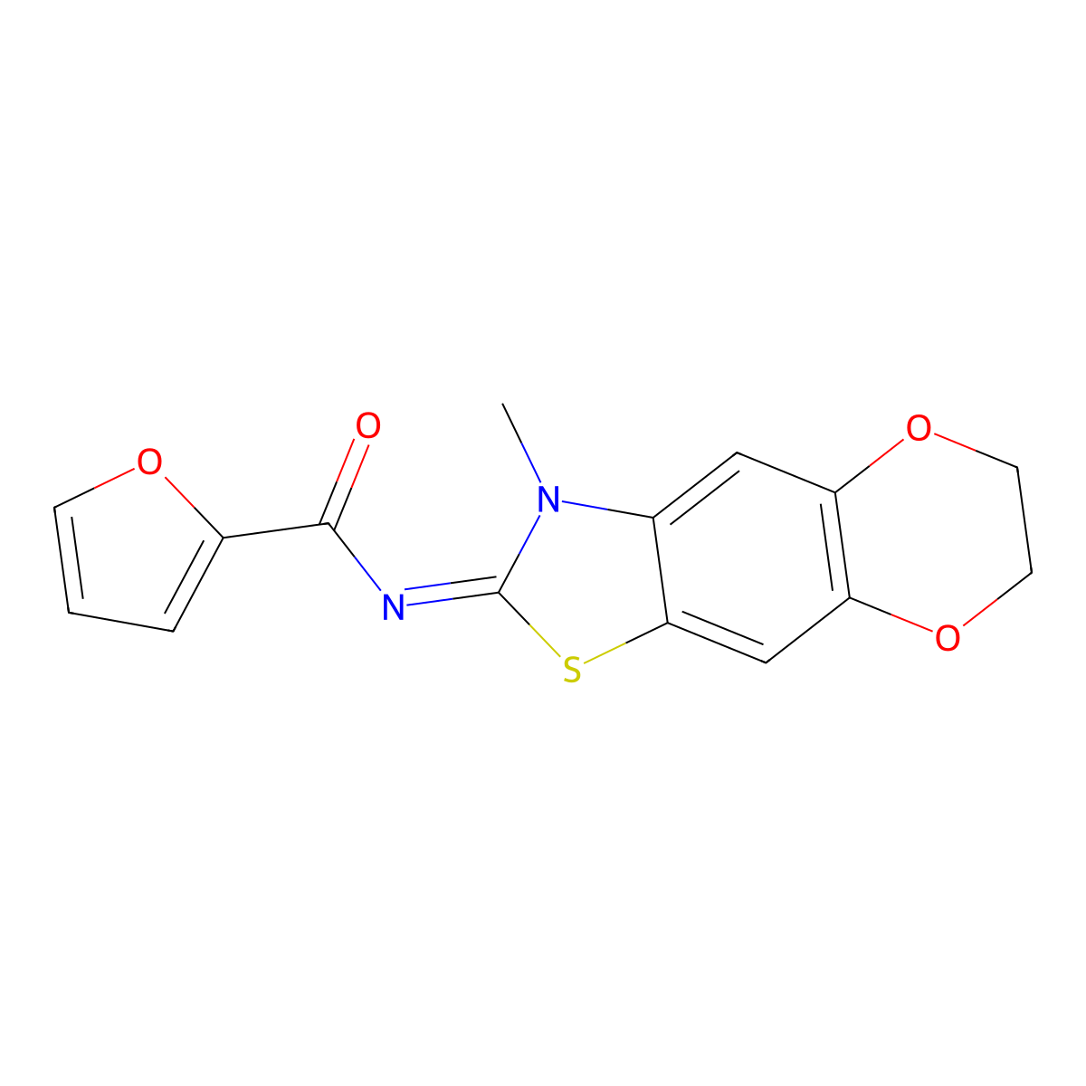 N-(3-methyl-6,7-dihydro-[1,4]dioxino[2,3-f][1,3]benzothiazol-2-ylidene)furan-2-carboxamide molecular structure, CAS 1321686-82-1