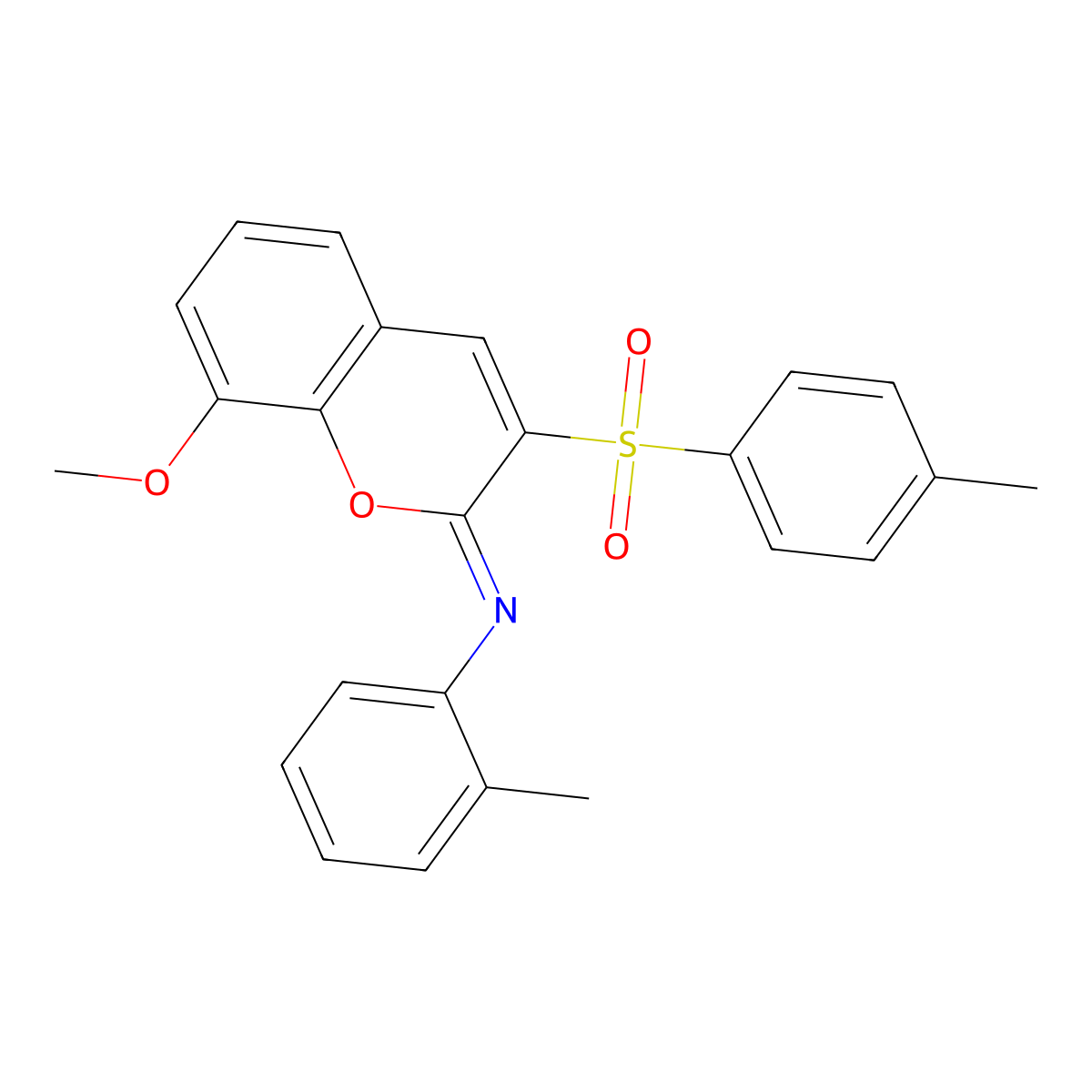 8-methoxy-N-(2-methylphenyl)-3-(4-methylphenyl)sulfonylchromen-2-imine molecular structure, CAS 1321687-93-7