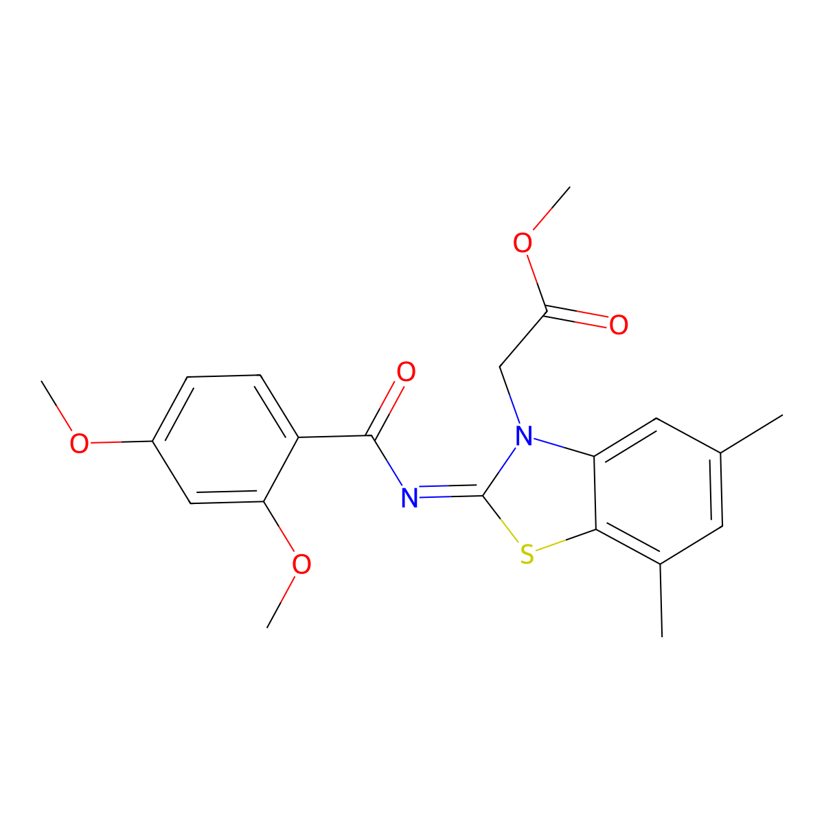 Methyl 2-[2-(2,4-dimethoxybenzoyl)imino-5,7-dimethyl-1,3-benzothiazol-3-yl]acetate molecular structure, CAS 1321691-97-7