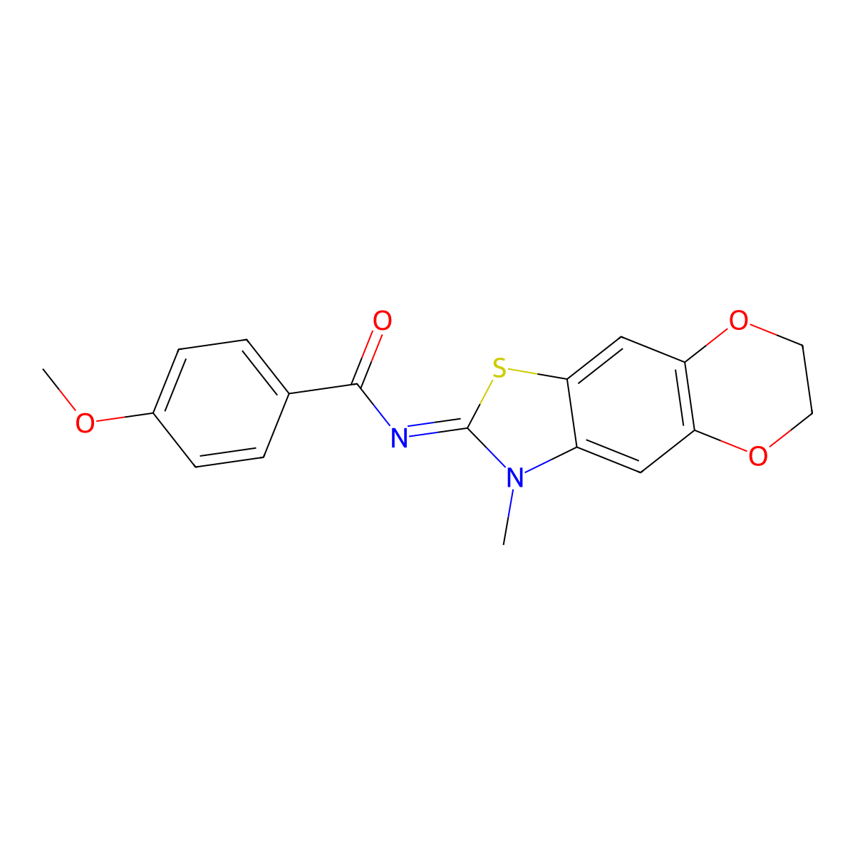 4-methoxy-N-(3-methyl-6,7-dihydro-[1,4]dioxino[2,3-f][1,3]benzothiazol-2-ylidene)benzamide molecular structure, CAS 1321696-25-6