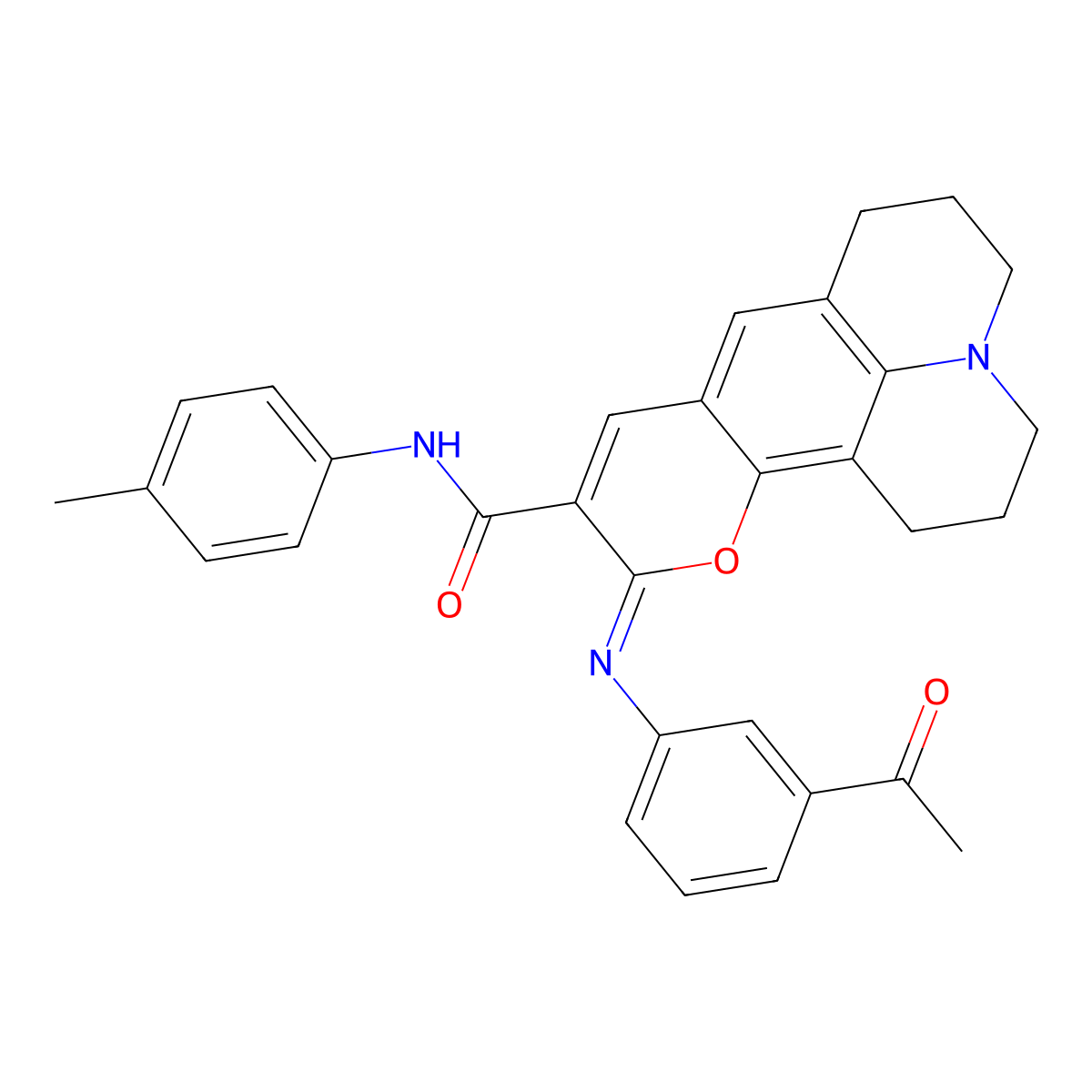 (11Z)-11-[(3-acetylphenyl)imino]-N-(4-methylphenyl)-2,3,6,7-tetrahydro-1H,5H,11H-pyrano[2,3-f]pyrido[3,2,1-ij]quinoline-10-carboxamide molecular structure, CAS 1321698-94-5