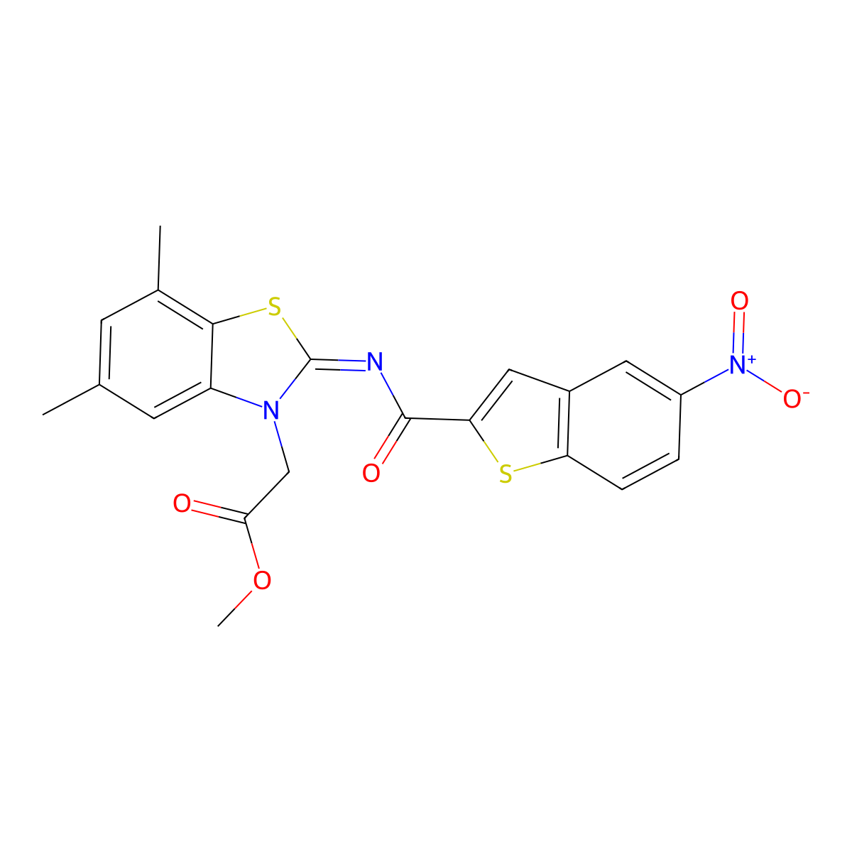 (Z)-methyl 2-(5,7-dimethyl-2-((5-nitrobenzo[b]thiophene-2-carbonyl)imino)benzo[d]thiazol-3(2H)-yl)acetate molecular structure, CAS 1321704-83-9