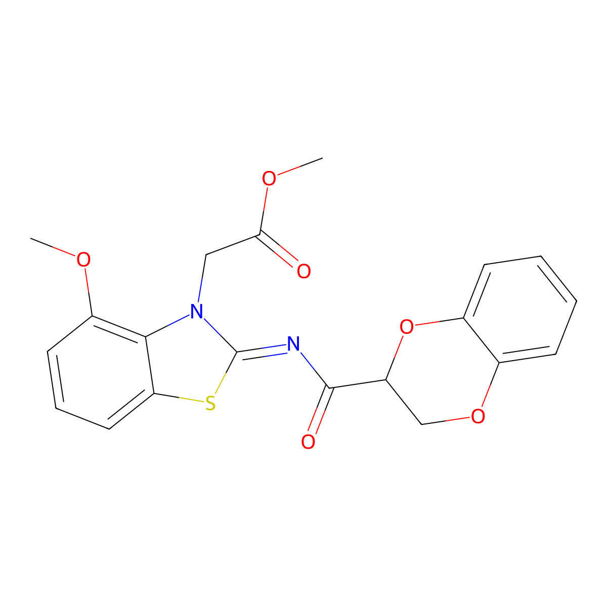 (Z)-methyl 2-(2-((2,3-dihydrobenzo[b][1,4]dioxine-2-carbonyl)imino)-4-methoxybenzo[d]thiazol-3(2H)-yl)acetate molecular structure, CAS 1321710-19-3