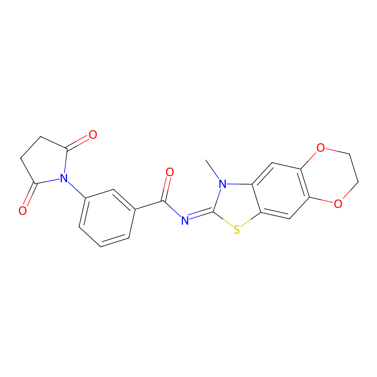 (E)-3-(2,5-dioxopyrrolidin-1-yl)-N-(3-methyl-6,7-dihydro-[1,4]dioxino[2',3':4,5]benzo[1,2-d]thiazol-2(3H)-ylidene)benzamide molecular structure, CAS 1321710-28-4