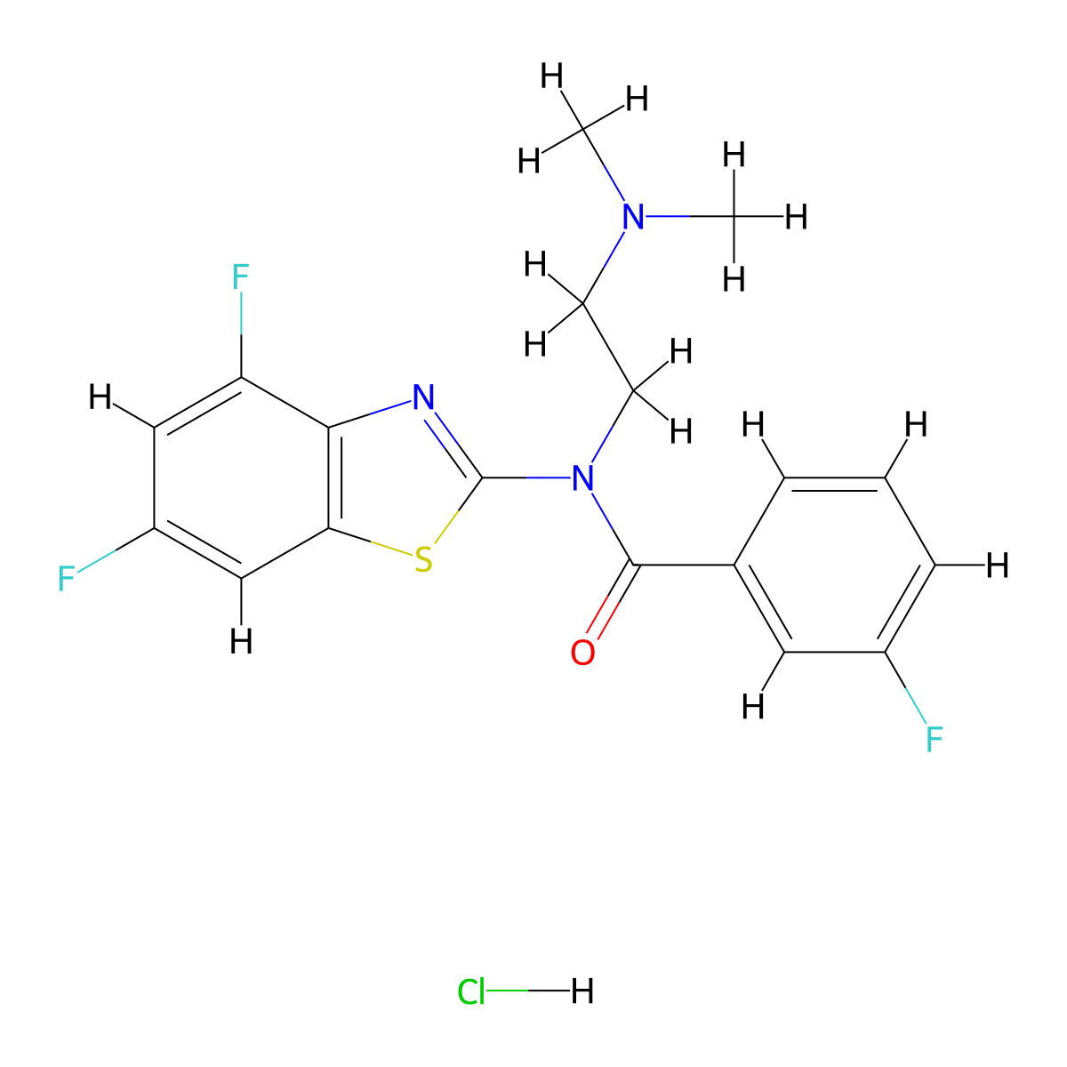N-(4,6-difluorobenzo[d]thiazol-2-yl)-N-(2-(dimethylamino)ethyl)-3-fluorobenzamide hydrochloride molecular structure, CAS 1321716-27-1