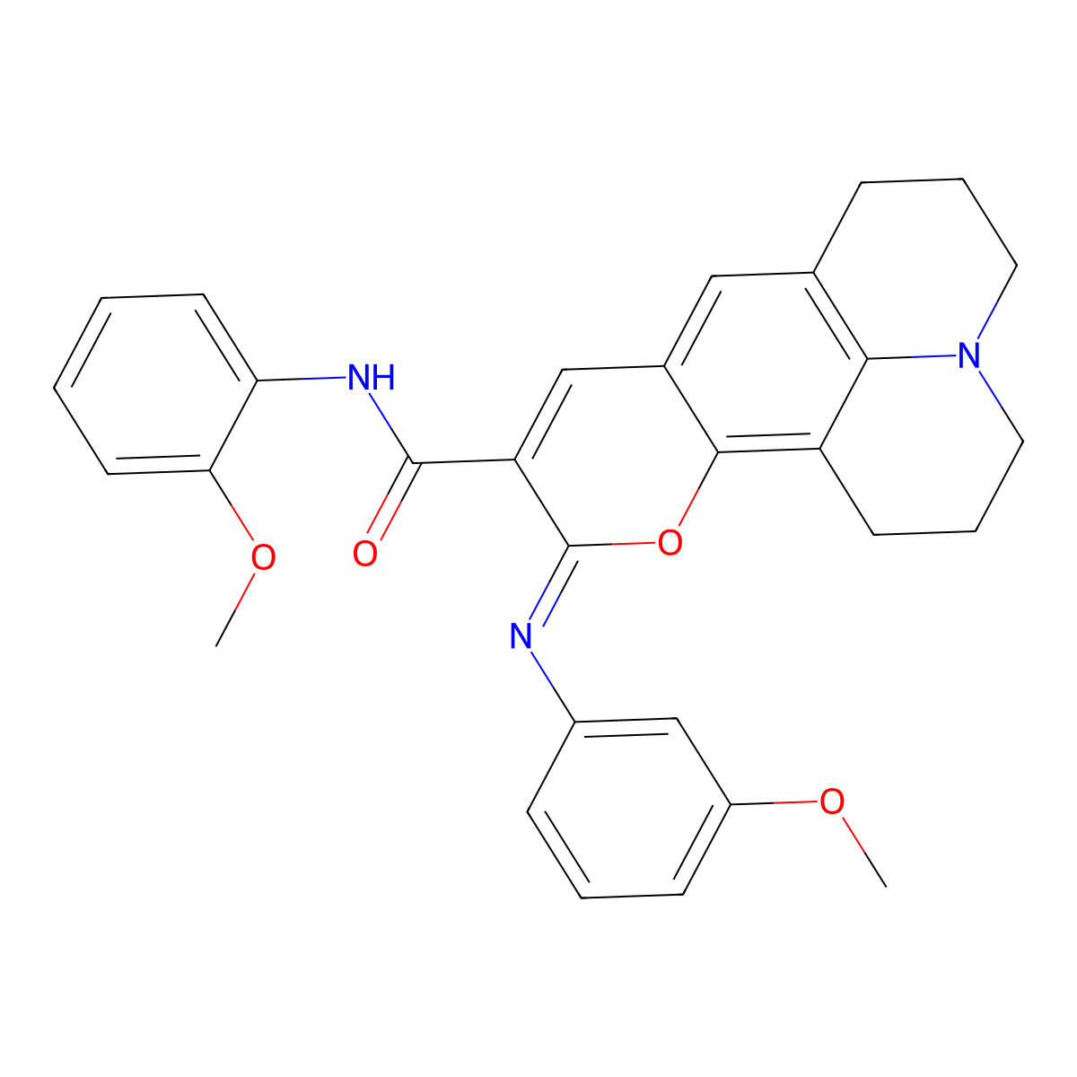 (11Z)-N-(2-methoxyphenyl)-11-[(3-methoxyphenyl)imino]-2,3,6,7-tetrahydro-1H,5H,11H-pyrano[2,3-f]pyrido[3,2,1-ij]quinoline-10-carboxamide molecular structure, CAS 1321720-19-7