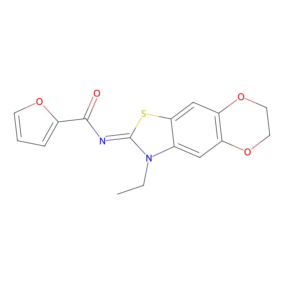 N-(3-ethyl-6,7-dihydro-[1,4]dioxino[2,3-f][1,3]benzothiazol-2-ylidene)furan-2-carboxamide molecular structure, CAS 1321720-71-1