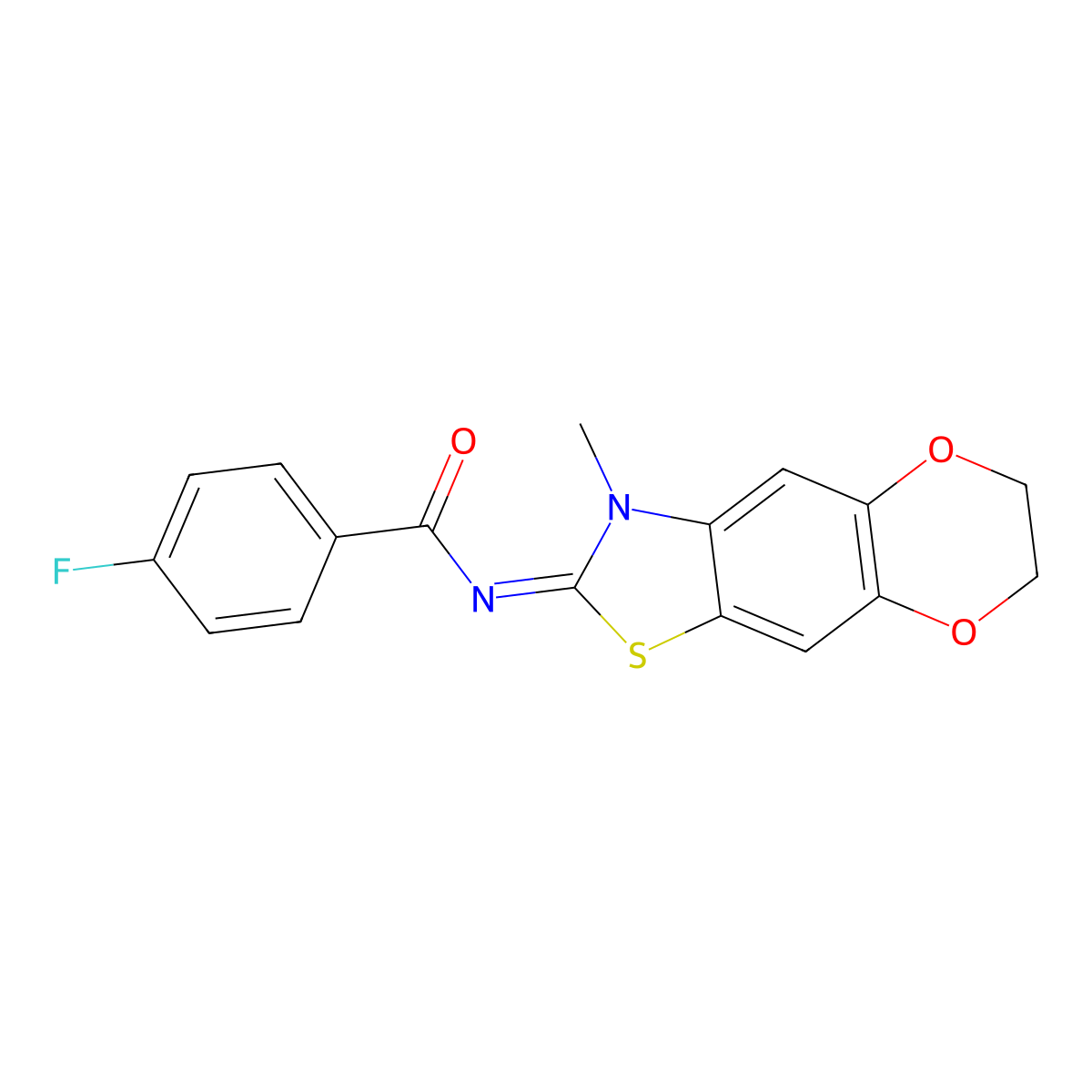 4-fluoro-N-(3-methyl-6,7-dihydro-[1,4]dioxino[2,3-f][1,3]benzothiazol-2-ylidene)benzamide molecular structure, CAS 1321721-09-8