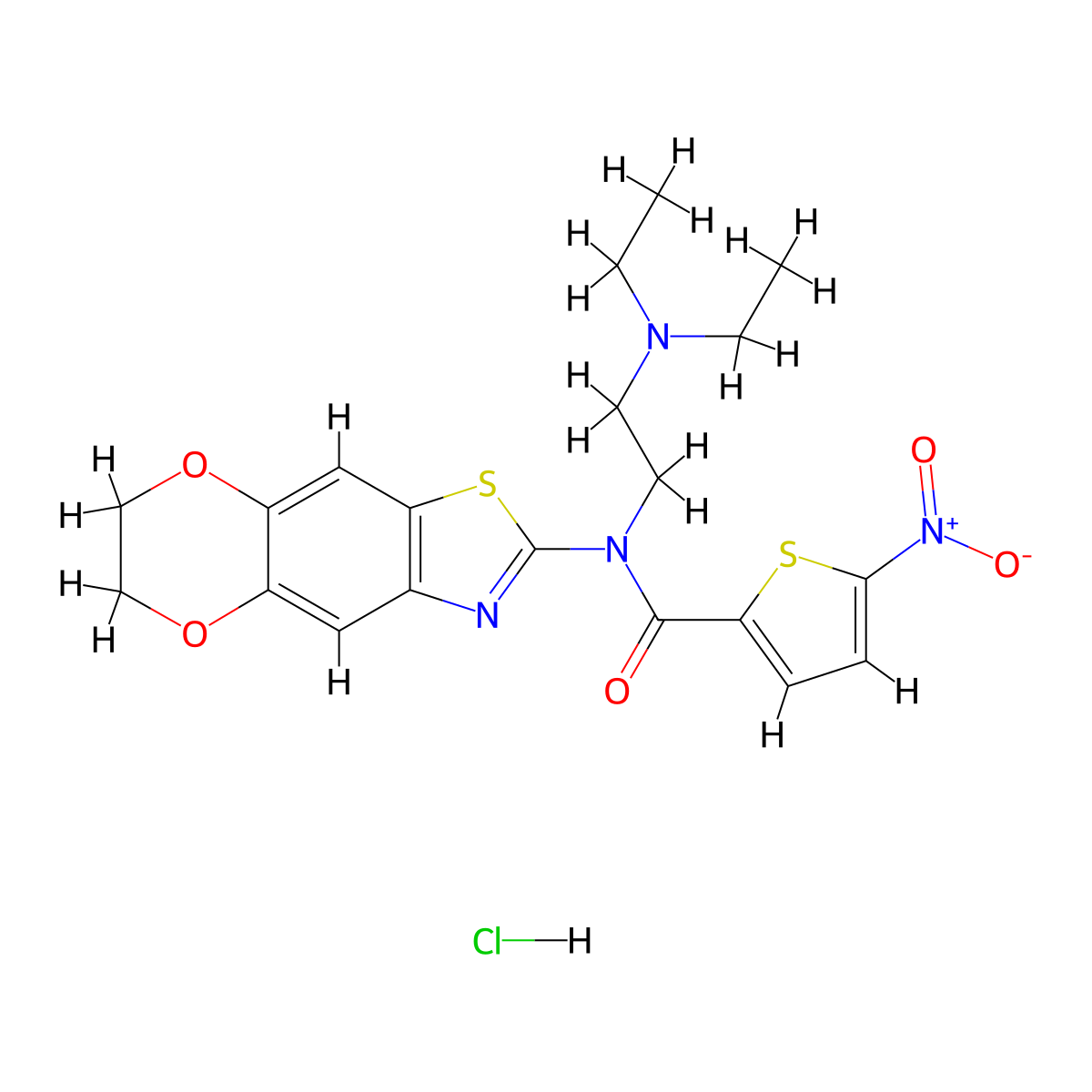 N-[2-(diethylamino)ethyl]-N-{10,13-dioxa-4-thia-6-azatricyclo[7.4.0.0^{3,7}]trideca-1,3(7),5,8-tetraen-5-yl}-5-nitrothiophene-2-carboxamide hydrochloride molecular structure, CAS 1321730-65-7