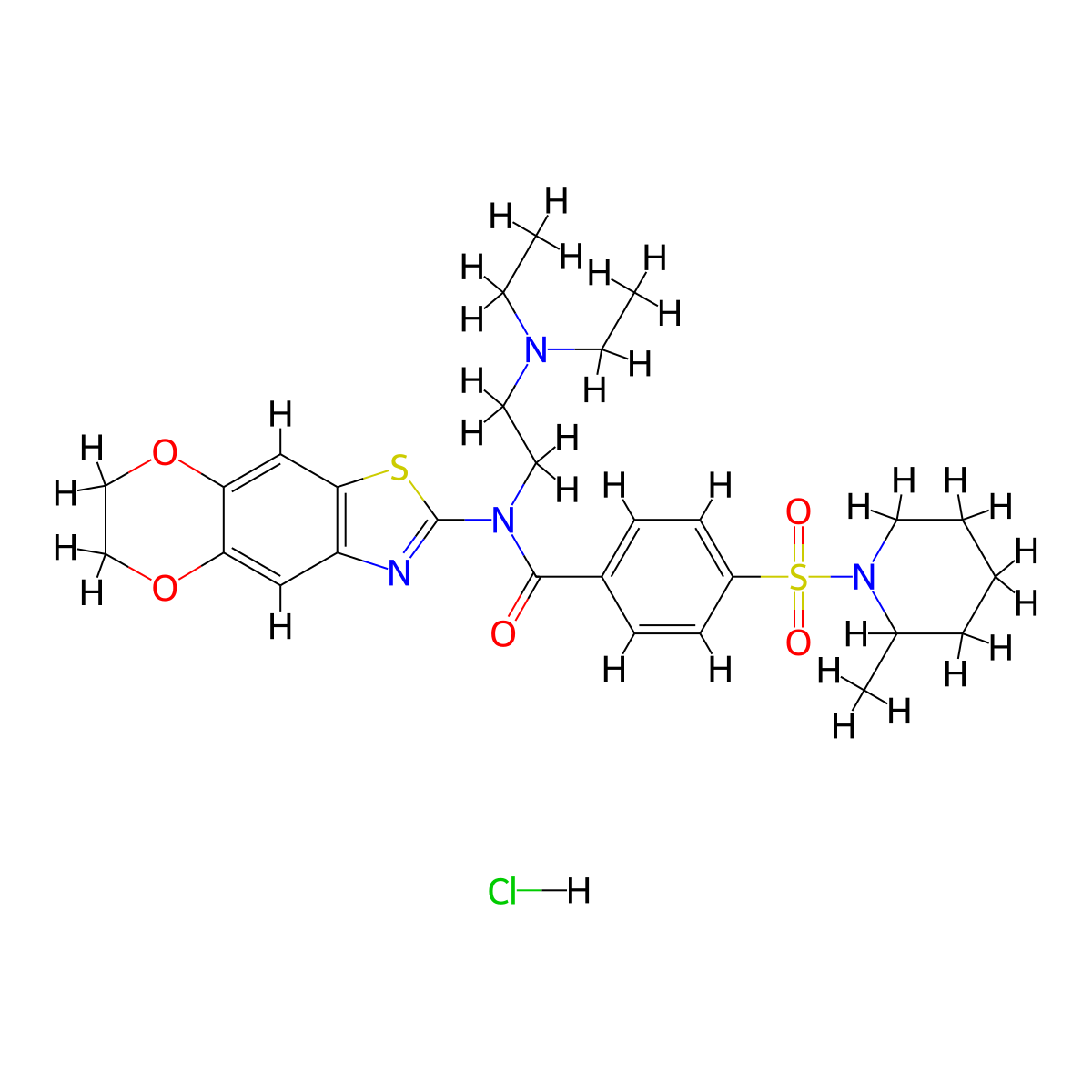 N-[2-(diethylamino)ethyl]-N-{10,13-dioxa-4-thia-6-azatricyclo[7.4.0.0^{3,7}]trideca-1,3(7),5,8-tetraen-5-yl}-4-[(2-methylpiperidin-1-yl)sulfonyl]benzamide hydrochloride molecular structure, CAS 1321732-85-7