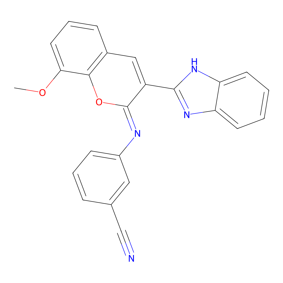 3-[[3-(1H-benzimidazol-2-yl)-8-methoxychromen-2-ylidene]amino]benzonitrile molecular structure, CAS 1321732-93-7
