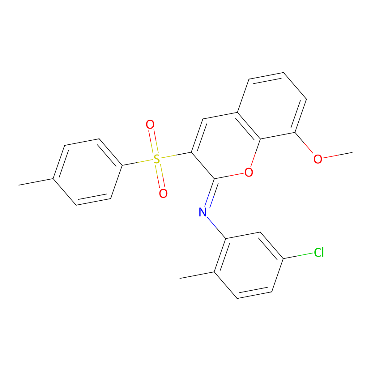 N-(5-chloro-2-methylphenyl)-8-methoxy-3-(4-methylphenyl)sulfonylchromen-2-imine molecular structure, CAS 1321734-21-7