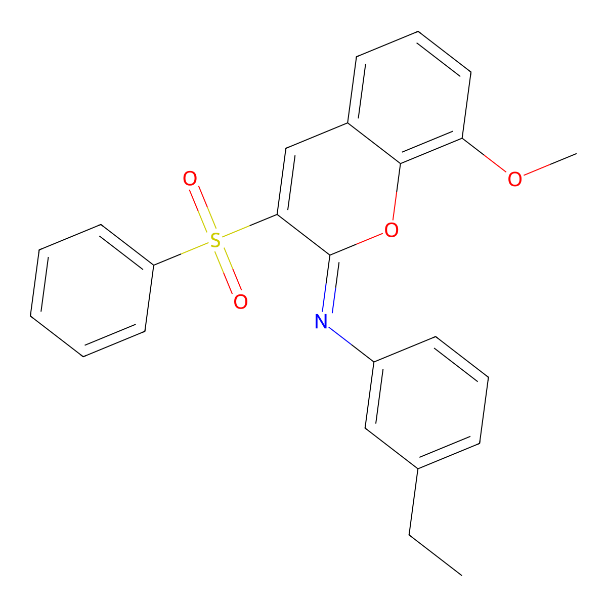 3-(benzenesulfonyl)-N-(3-ethylphenyl)-8-methoxychromen-2-imine molecular structure, CAS 1321736-13-3